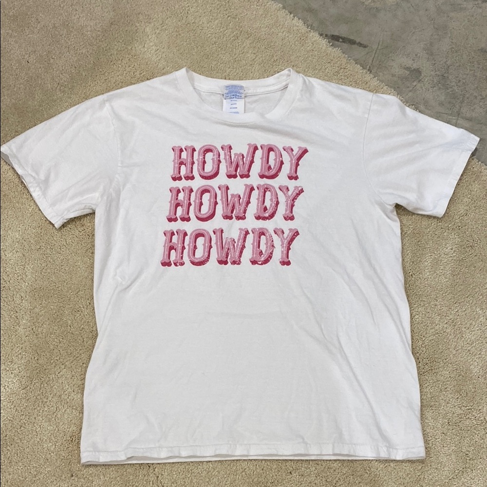 Port and Company White Tee with Pink 'Howdy' Print